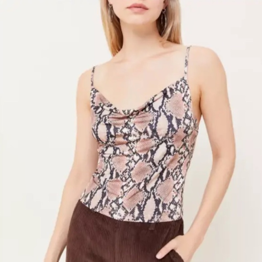 UO Ruby Cowl Neck Cami Snake Print